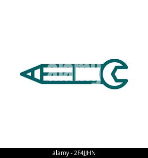 Pencil tool key icon combined flat simple illustration. Stock Vector