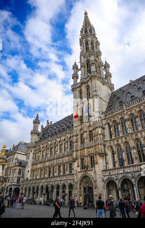 Brussels, Belgium - July 13, 2019: The Burssels town hall on the Grand Place square in the city of Brussels, Belgium Stock Photo