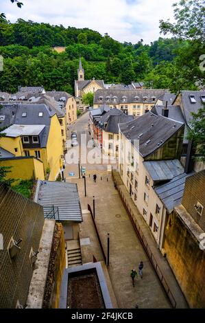 Luxembourg city, Luxembourg - July 15, 2019: Narrow street in the old town of Luxembourg city in Europe Stock Photo