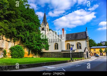 Luxembourg city, Luxembourg - July 15, 2019: Romanian Orthodox church of the Nativity of the Lord in the Old Town of Luxembourg city in Europe Stock Photo