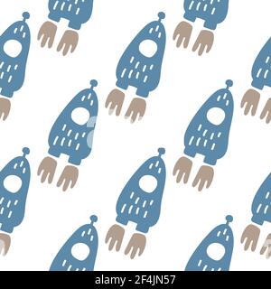 Vector Seamless baby pattern. Many small colored rockets on white background. Space dream pattern for children wear scandinavian illustration Stock Vector