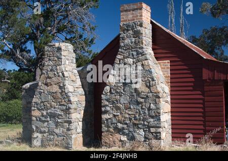 Two stone chimneys on Westerman's Historic Homestead in Namadgi National Park ACT Stock Photo