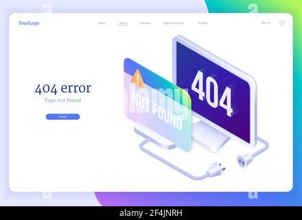 404 error isometric landing banner, lost internet Stock Vector