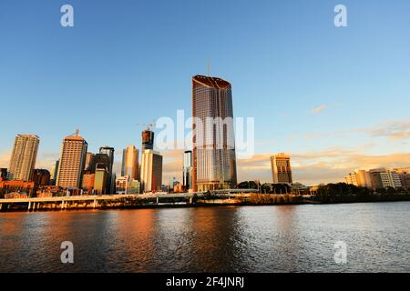 A view of Brisbane's CBD as seen from the South bank of the Brisbane river. Stock Photo