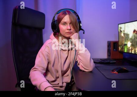 Happy Pretty Blonde Gamer Girl Playing Online Video Game on Her Personal  Computer Stock Photo - Alamy