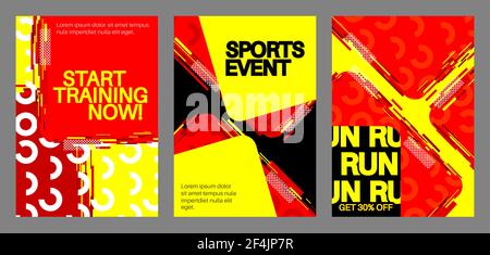 Sport poster. Banner template for fitness, sport action, training, workout, gym. Design with dynamic shapes. Social media post for invitation, awards Stock Vector