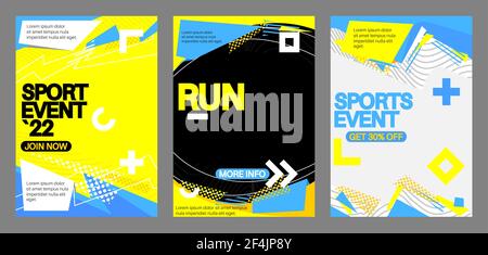 Sport poster. Banner template for fitness, sport action, training, workout, gym. Design with dynamic shapes. Social media post for invitation, awards Stock Vector
