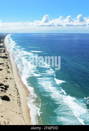 Aerial view of the Pristine coastline of North Stradbroke island in Queensland, Australia. Stock Photo