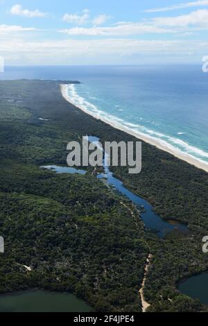 Aerial view of the Pristine coastline of North Stradbroke island in Queensland, Australia. Stock Photo