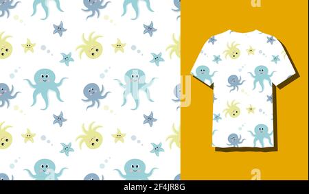 Little cute octopus seamless pattern background. Vector Illustration ...