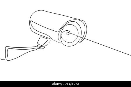 CCTV privacy control digital camera. One line monochrome continuous single line art. Business security video looking danger monitor. Equipment privacy Stock Vector