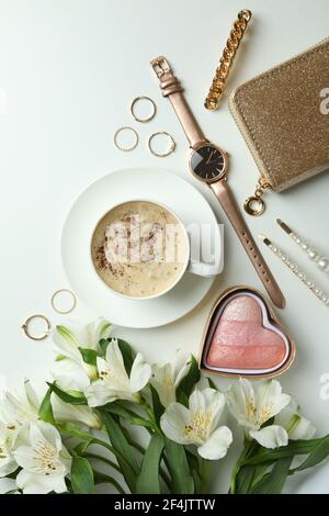 Female concept with different accessories on white background Stock Photo