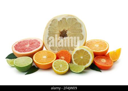 Fresh ripe grapefruits isolated on white background Stock Photo
