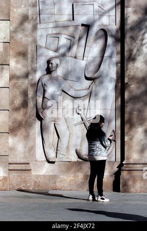 Woman using her smart phone, Barcelona, Spain. Stock Photo