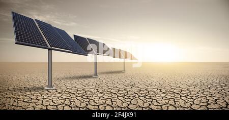 Solar panels in the desert. Sustainable energy concept Stock Photo