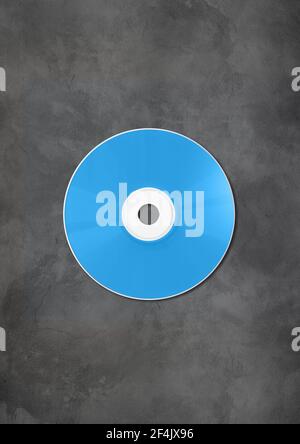 Blue CD - DVD label mockup template isolated on horizontal concrete ...