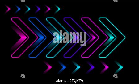 Abstract colorful neon light arrows direction on black background vector illustration. Stock Vector