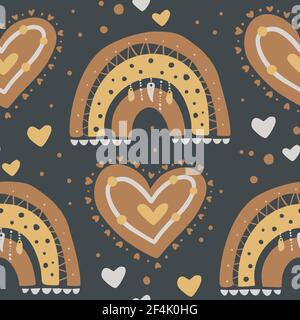 Kid rainbow child boho bohemian seamless pattern. Vector baby childish cute design. Nursery background illustration. Trendy texture cartoon print. Stock Vector
