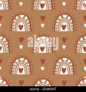 Kid rainbow child boho bohemian seamless pattern. Vector baby childish cute design. Nursery background illustration. Trendy texture cartoon print. Stock Vector