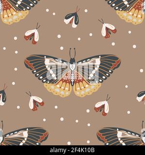 Butterfly boho insect seamless ethnic pattern. Decorative magic fashion textile design. Fabric vector. Stock Vector