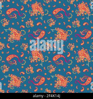 paisley floral vector illustration in damask style. seamless background Stock Vector