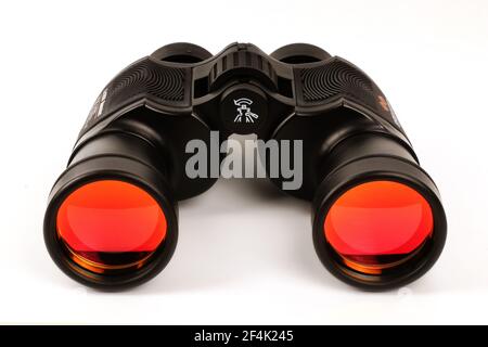 Black binoculars on a white background Stock Photo