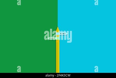 Business plans and strategies concept, pencil indicate plan a or plan b in two different color background, 2 options Stock Photo