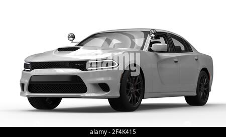 AUSTIN, UNITED STATES - Nov 03, 2020: Various angles of a white truck Dodge Charger (police car in the United States) heavy duty renderings. Great for Stock Photo