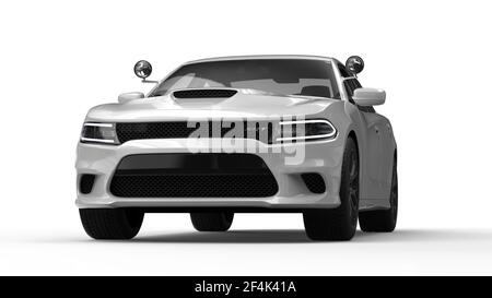 AUSTIN, UNITED STATES - Nov 03, 2020: Various angles of a white truck Dodge Charger (police car in the United States) heavy duty renderings. Great for Stock Photo