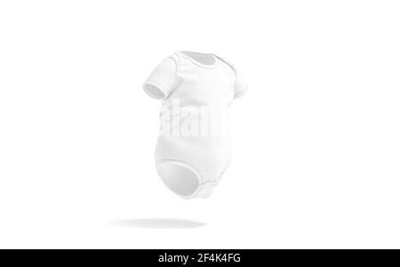 Blank white half sleeve baby bodysuit mockup, side view, 3d rendering. Empty cotton growsuit for infant mock up, isolated. Clear cloth toddler for bab Stock Photo