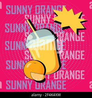 Vector fresh orange juice cocktail in pop art style Stock Vector