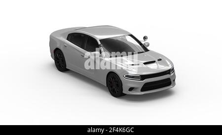 AUSTIN, UNITED STATES - Nov 03, 2020: Various angles of a white truck Dodge Charger (police car in the United States) heavy duty renderings. Great for Stock Photo