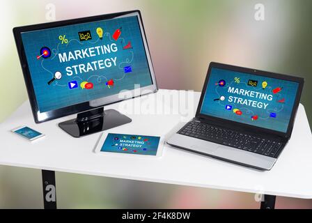 Marketing strategy concept shown on different information technology devices Stock Photo