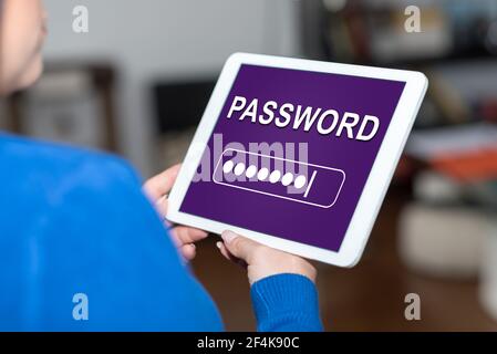 Tablet screen displaying a password concept Stock Photo