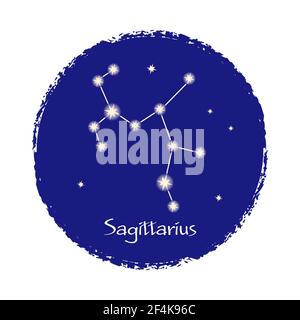 Sagittarius zodiac constellation sign on dark background. Shining stars in the night sky. Vector illustration. Stock Vector