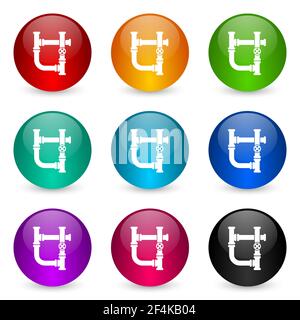 Pipeline, tube, pipe and industrial icon set, colorful glossy 3d rendering ball buttons in 9 color options for webdesign and mobile applications Stock Photo