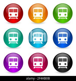Railway, train, subway, transportation icon set, colorful glossy 3d rendering ball buttons in 9 color options for webdesign and mobile applications Stock Photo