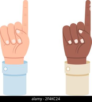 White and black hand pointing finger, first vector illustration isolated on white background Stock Vector