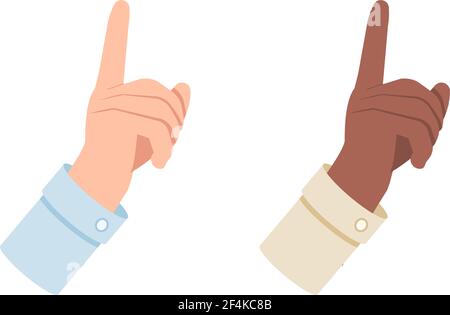 White and black hand points up, first vector illustration isolated on white background Stock Vector