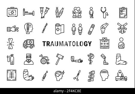 Medicine line icons collection of traumatology. Online vector illustration Stock Vector