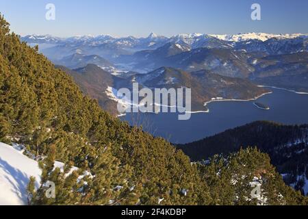 geography / travel, Germany, Bavaria, Herzogstand (peak), view from the Herzogstand (peak) to the Walc, Additional-Rights-Clearance-Info-Not-Available Stock Photo