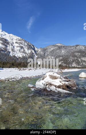 geography / travel, Germany, Bavaria, Mittenwald, Isar in front of grand Arnspitze (peak) in the Wette, Additional-Rights-Clearance-Info-Not-Available Stock Photo