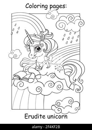 Unicorn Lying On The Cloud Coloring Page for Kids Stock Vector Image ...