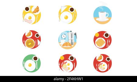 Breakfast Icon Set. Set of isolated breakfast icons in color Stock Vector