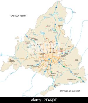 Road map of the Community of Madrid, Spain Stock Vector