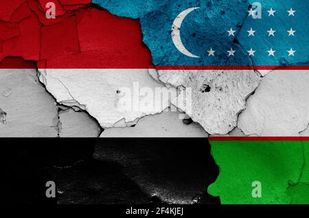 Flags of Yemen and Uzbekistan painted on cracked wall Stock Photo - Alamy