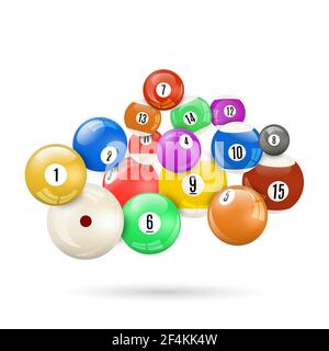 Set of 3D glossy snooker balls with shadow, vector illustration. Stock Vector