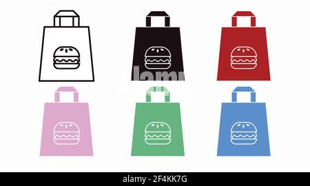 Vector Isolated Colors Burger Take Away Bag Icon or Sign Set Stock Vector
