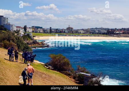 Sydney, NSW, Australia - October 31,2017: Unidentified people by walk along the coast to Bondi beach Stock Photo