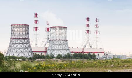 South-West CHP, Combined heat and power system of St. Petersburg, Russia. Thermal power station is a power station in which heat energy is converted t Stock Photo